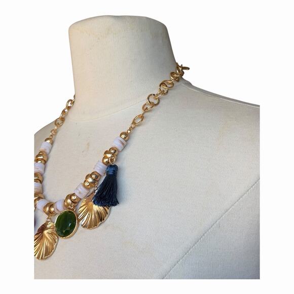 Chico’s NWT Bohemian Statement Necklace Gold Tone Chains Colorful Multi Charm - Picture 4 of 10